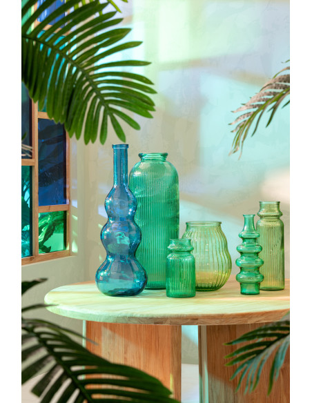 Vase strié verre vert émeraude Zelmira Ø 14,5 x H 28 cm 