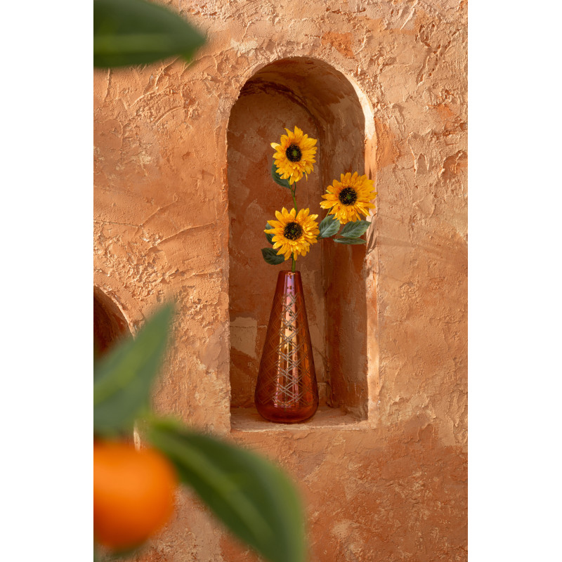 Vase Aurelio en verre ambré doré avec motifs graphiques H36 cm 