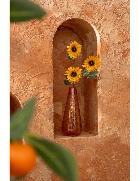 Vase Aurelio en verre ambré doré avec motifs graphiques H36 cm 