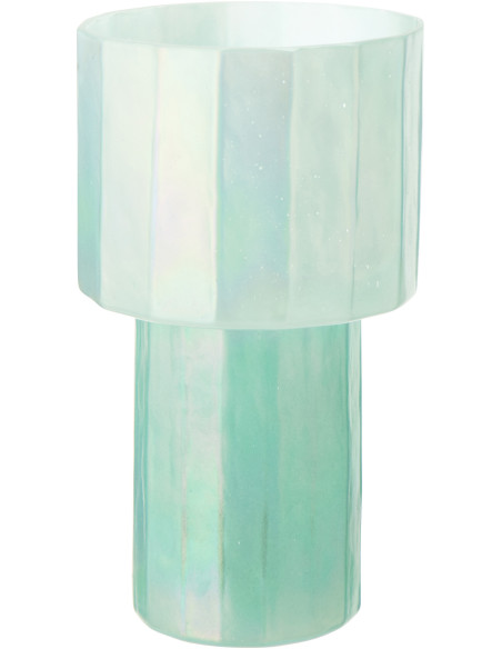 Vase Ann en verre bleu irisé nervuré Ø18 cm x H31 cm 