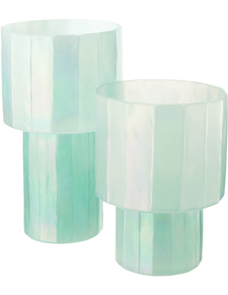 Vase Ann en verre bleu irisé nervuré Ø18 cm x H31 cm 