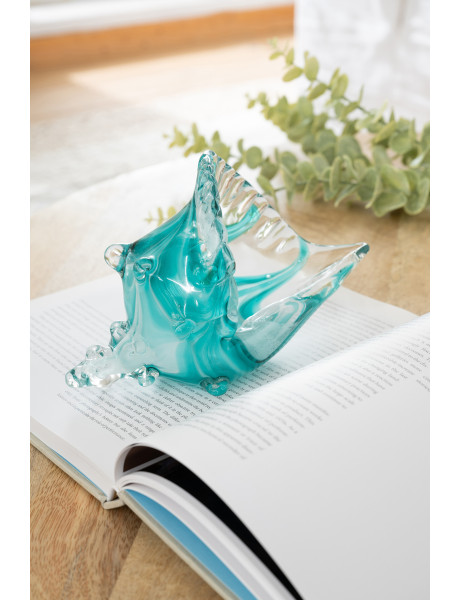 Presse-papier coquillage Calypso en verre turquoise 22 cm 