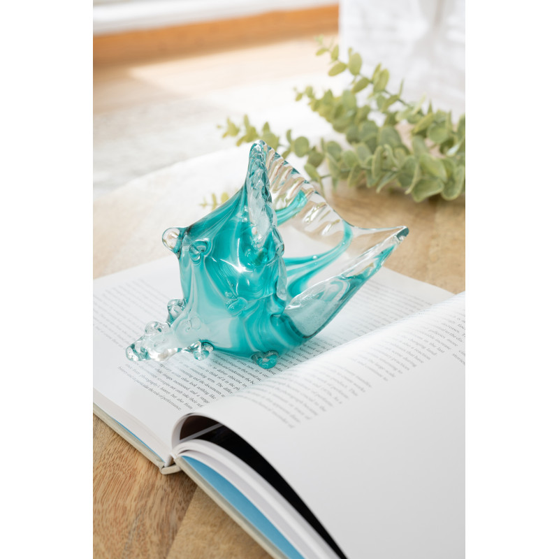 Presse-papier coquillage Calypso en verre turquoise 22 cm 
