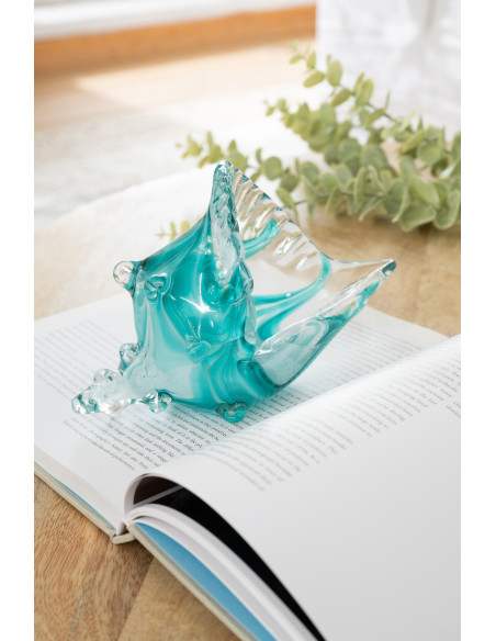 Presse-papier coquillage Calypso en verre turquoise 22 cm 