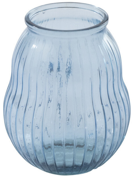 Photophore Velora en verre bleu clair strié Ø19 cm x H23 cm 