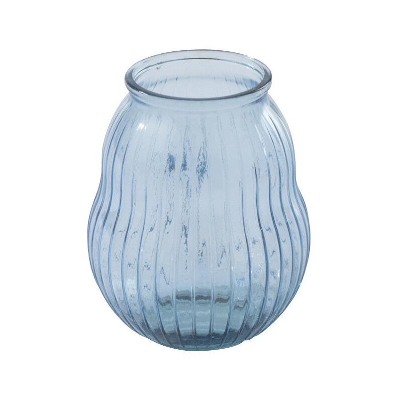 Photophore Velora en verre bleu clair strié Ø19 cm x H23 cm 