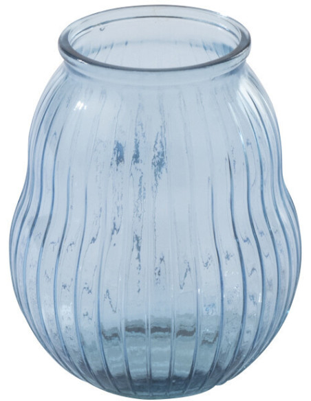 Photophore Velora en verre bleu clair strié Ø19 cm x H23 cm 