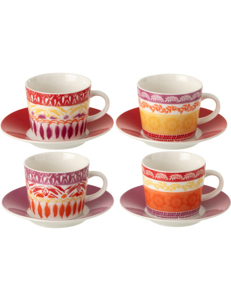 Lot de 4 tasses et sous-tasses Solea en céramique violet et rouge 90 ml 
