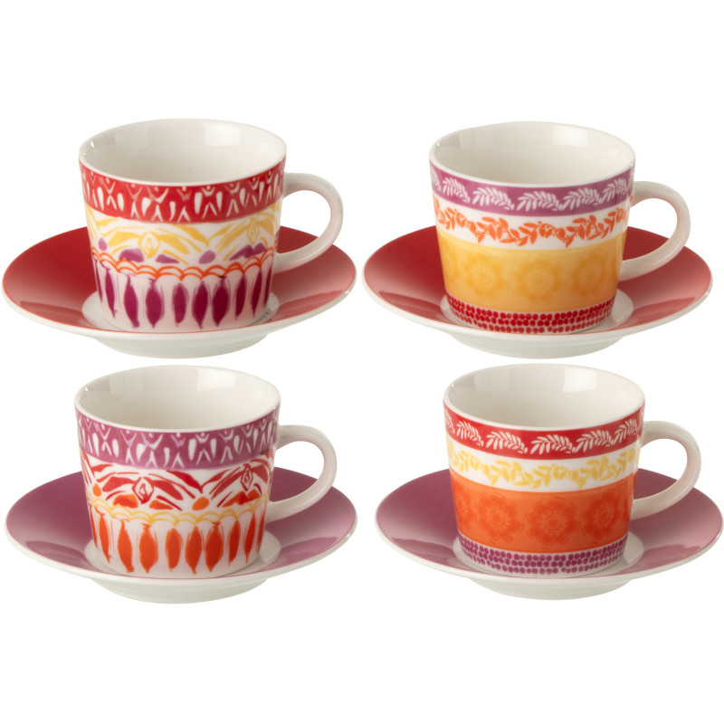 Lot de 4 tasses et sous-tasses Solea en céramique violet et rouge 90 ml 