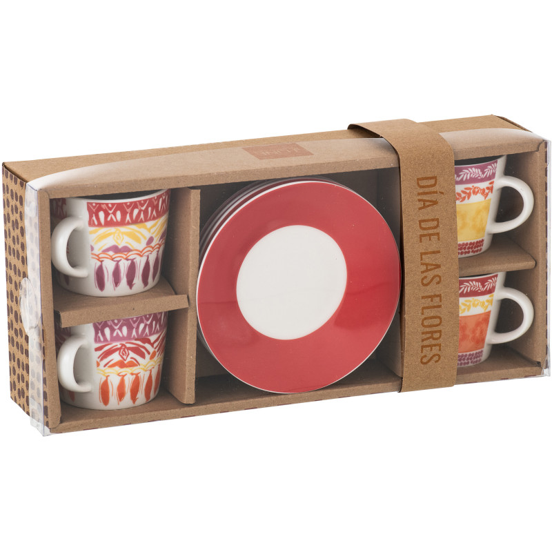 Lot de 4 tasses et sous-tasses Solea en céramique violet et rouge 90 ml 