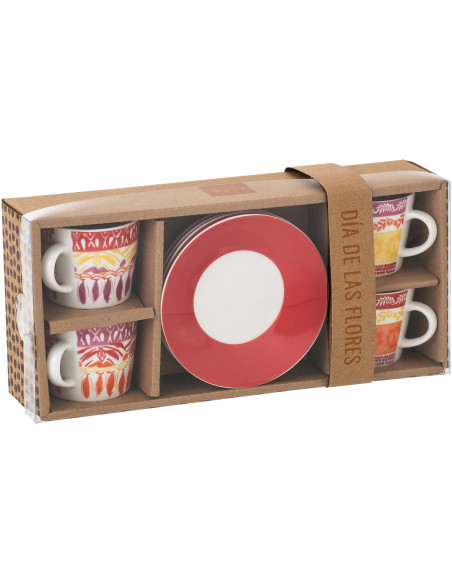 Lot de 4 tasses et sous-tasses Solea en céramique violet et rouge 90 ml 