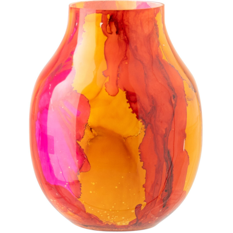 Photophore Solira en verre marbré rose et orange Ø16 cm 