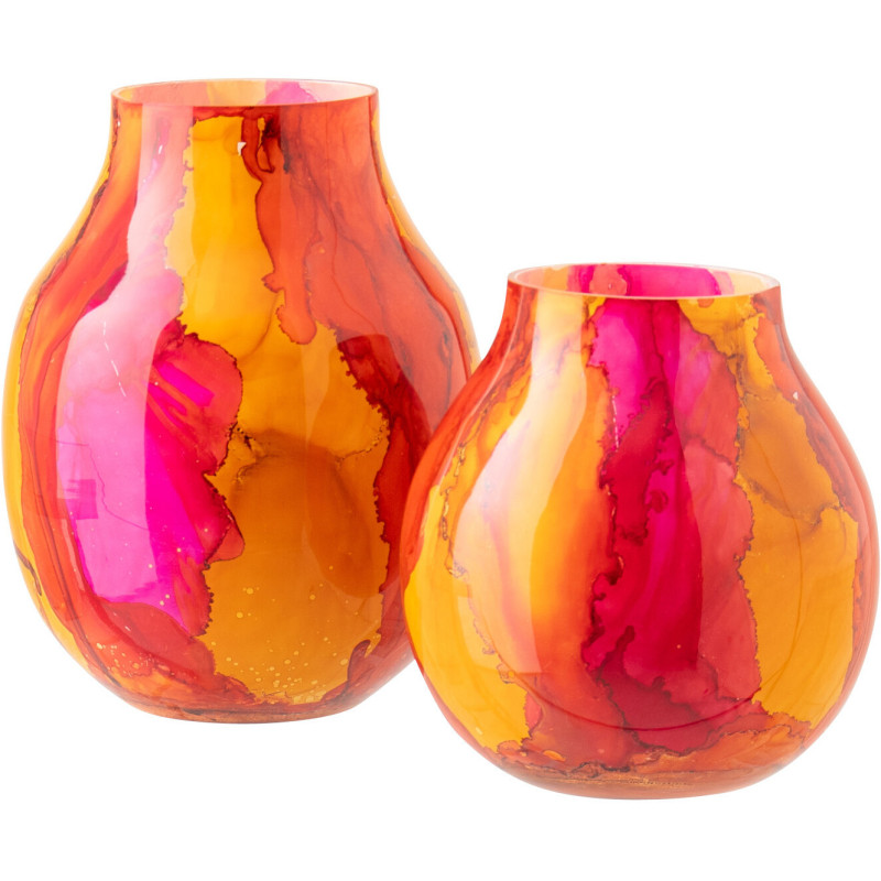 Photophore Solira en verre marbré rose et orange Ø16 cm 