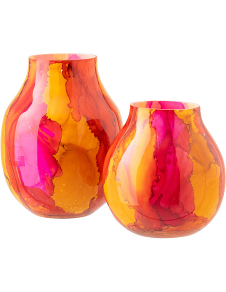 Photophore Solira en verre marbré rose et orange Ø16 cm 