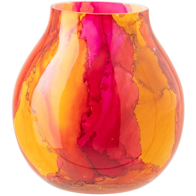 Photophore Solira en verre marbré rose et orange Ø14 cm 
