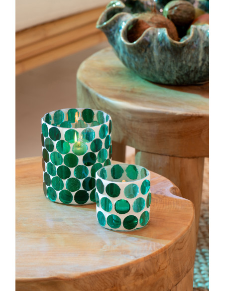 Photophore Lumera en verre blanc et vert turquoise Ø7,5 cm 