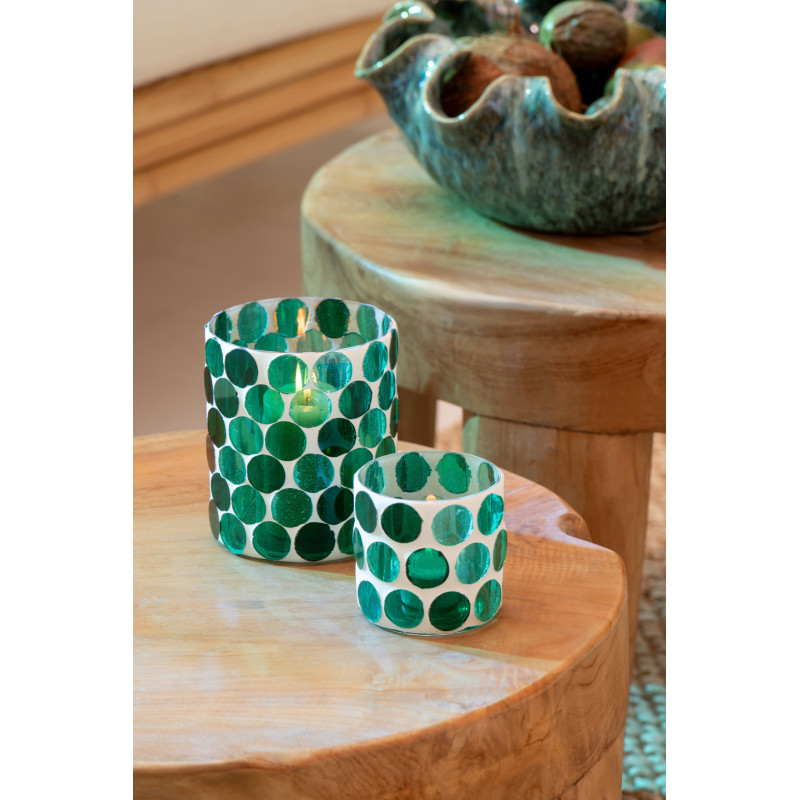 Photophore Lumera en verre blanc et vert turquoise Ø10 cm 