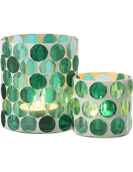 Photophore Lumera en verre blanc et vert turquoise Ø10 cm 