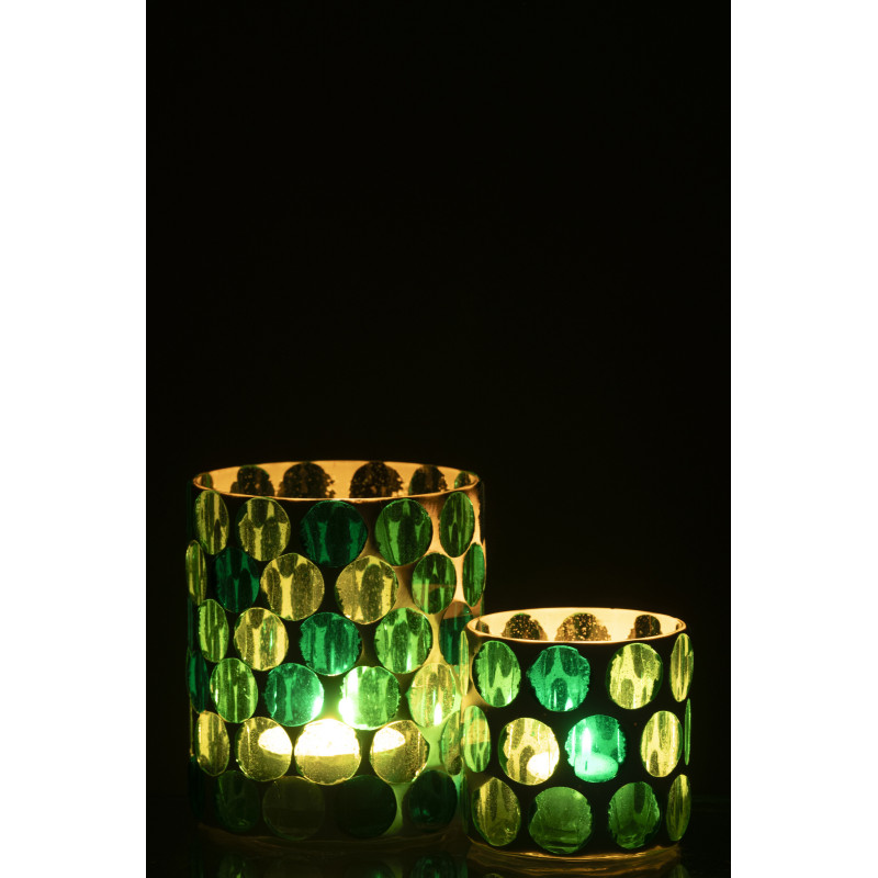 Photophore Lumera en verre blanc et vert turquoise Ø10 cm 