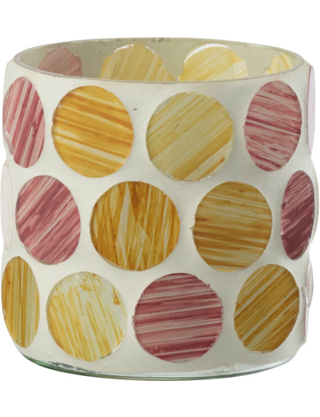 Photophore Lumera en verre à motifs blanc, rose et jaune Ø7,5 cm 