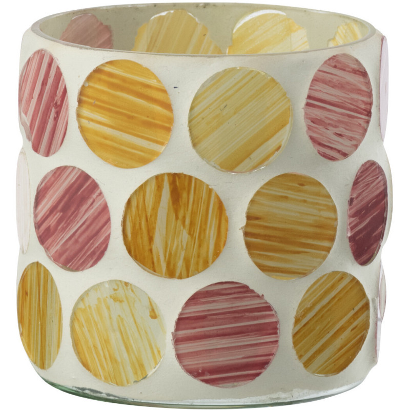 Photophore Lumera en verre à motifs blanc, rose et jaune Ø7,5 cm 