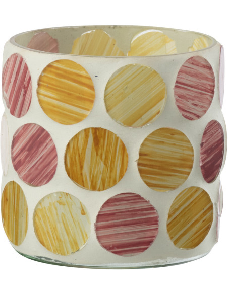 Photophore Lumera en verre à motifs blanc, rose et jaune Ø7,5 cm 