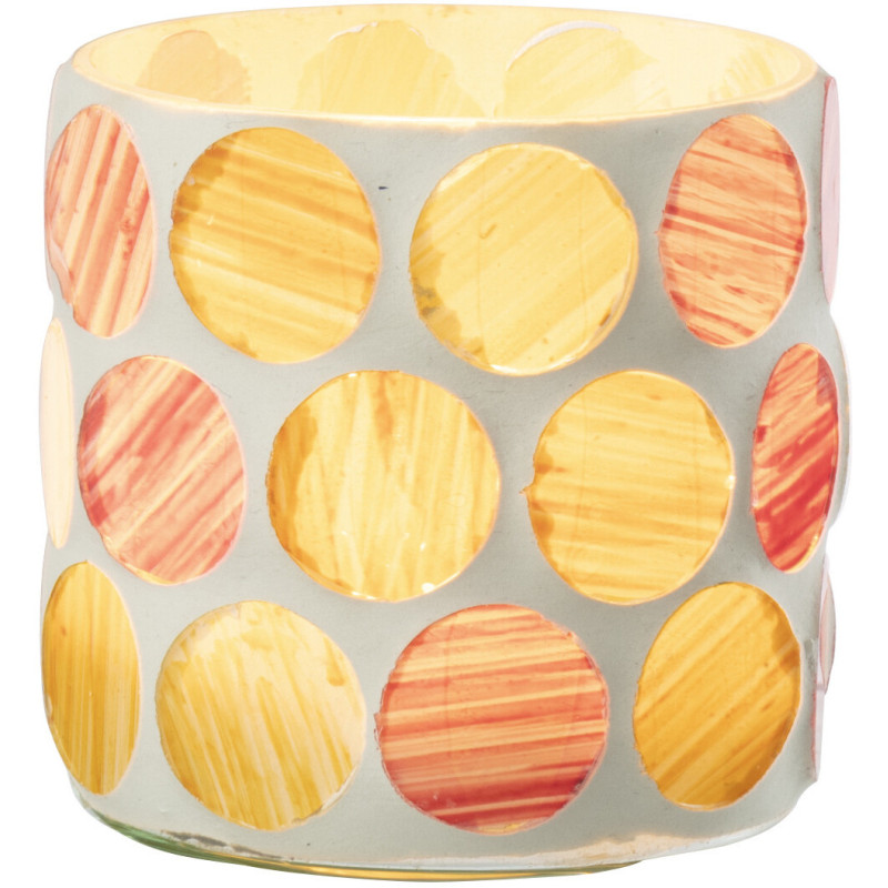 Photophore Lumera en verre à motifs blanc, rose et jaune Ø7,5 cm 