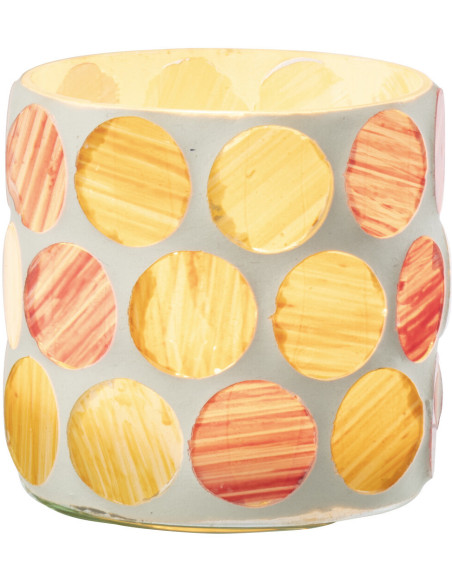 Photophore Lumera en verre à motifs blanc, rose et jaune Ø7,5 cm 