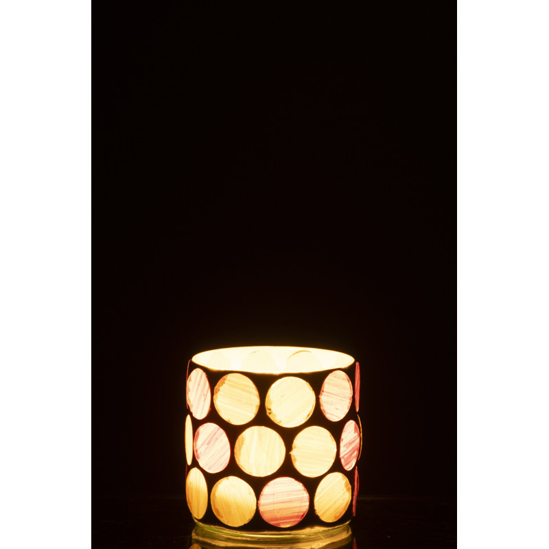Photophore Lumera en verre à motifs blanc, rose et jaune Ø7,5 cm 