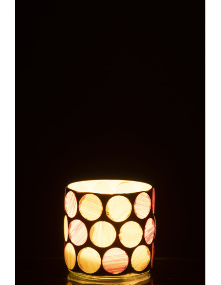 Photophore Lumera en verre à motifs blanc, rose et jaune Ø7,5 cm 