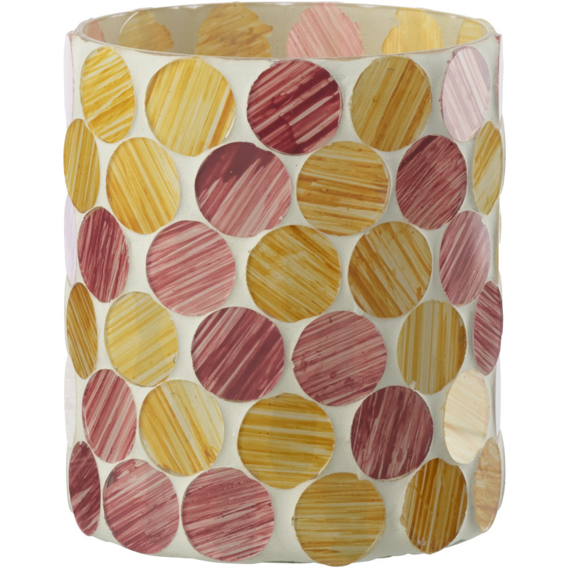 Photophore Lumera en verre à motifs blanc, rose et jaune Ø10 cm 