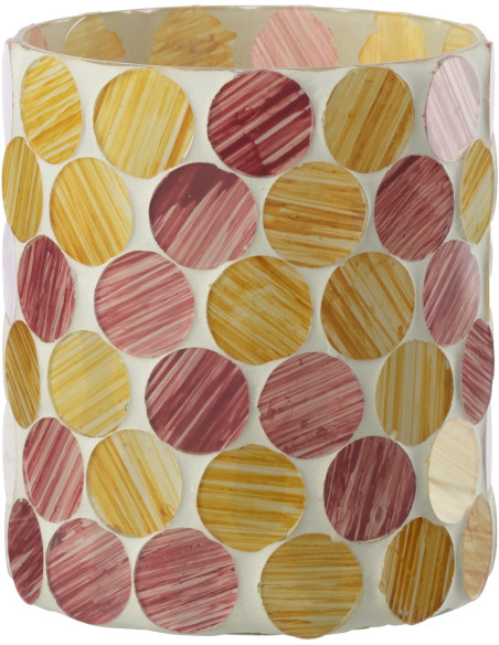 Photophore Lumera en verre à motifs blanc, rose et jaune Ø10 cm 
