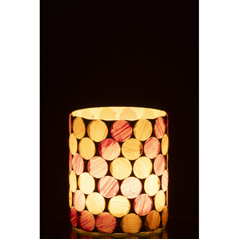 Photophore Lumera en verre à motifs blanc, rose et jaune Ø10 cm 