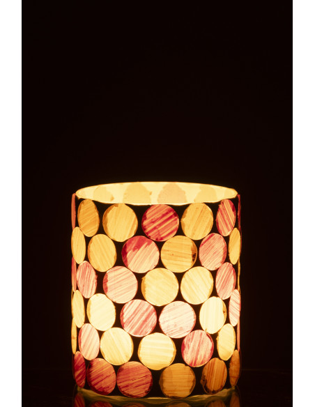 Photophore Lumera en verre à motifs blanc, rose et jaune Ø10 cm 
