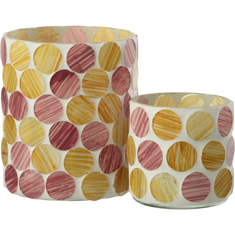 Photophore Lumera en verre à motifs blanc, rose et jaune Ø10 cm 