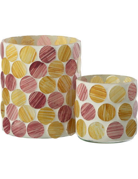 Photophore Lumera en verre à motifs blanc, rose et jaune Ø10 cm 