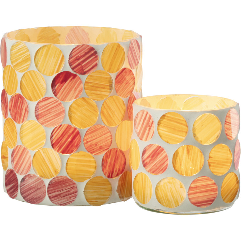 Photophore Lumera en verre à motifs blanc, rose et jaune Ø10 cm 