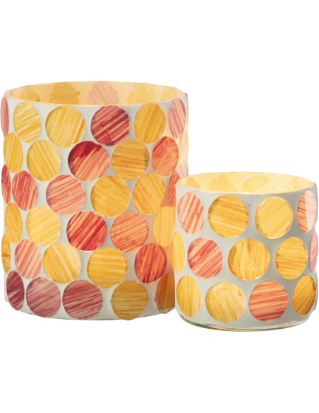 Photophore Lumera en verre à motifs blanc, rose et jaune Ø10 cm 