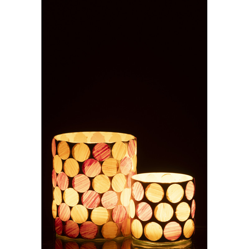 Photophore Lumera en verre à motifs blanc, rose et jaune Ø10 cm 