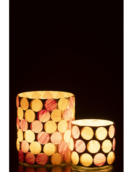 Photophore Lumera en verre à motifs blanc, rose et jaune Ø10 cm 