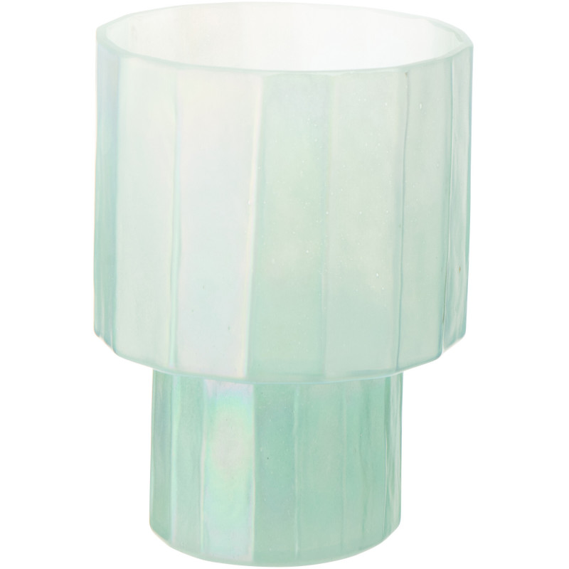 Photophore Ann en verre bleu irisé nervuré Ø18 cm x H23 cm 