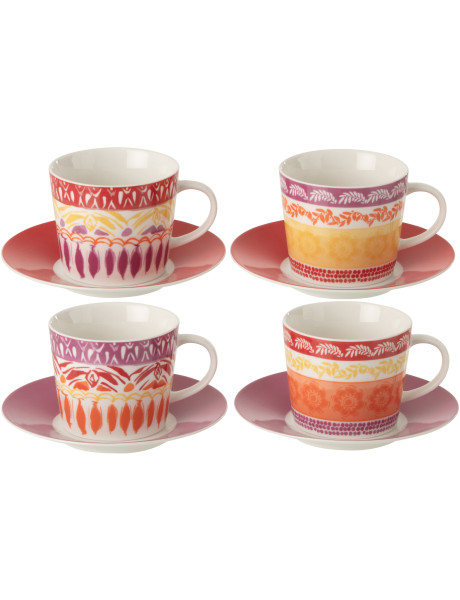 Lot de 4 tasses et sous-tasses Solea en céramique violet et rouge 200 ml 