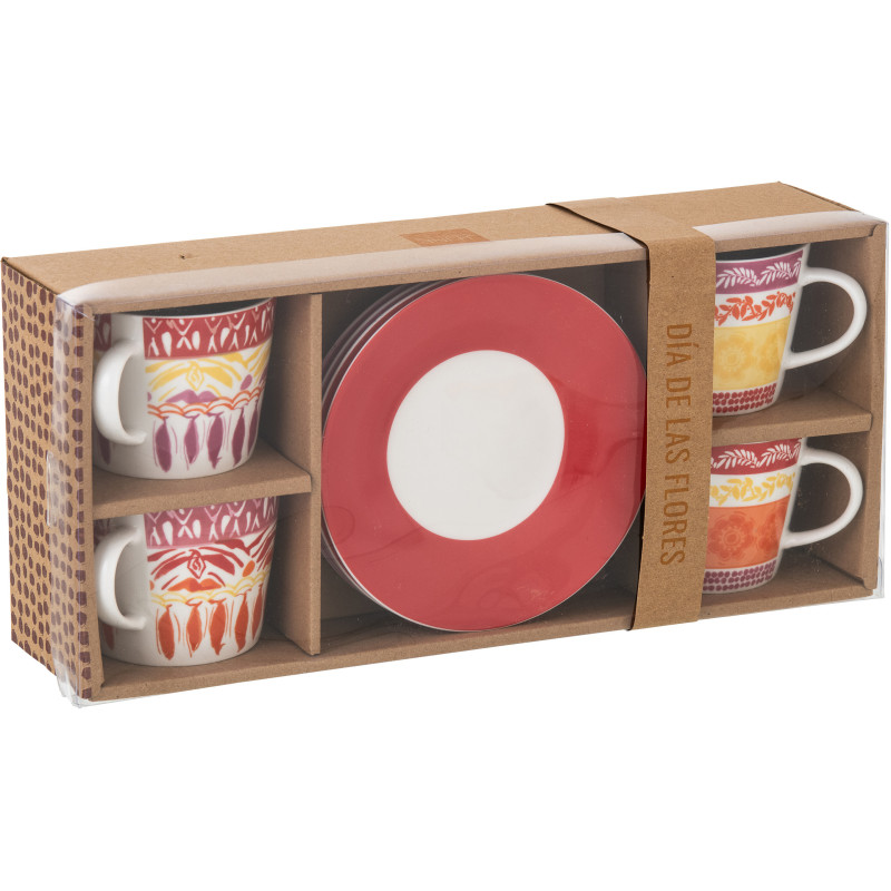 Lot de 4 tasses et sous-tasses Solea en céramique violet et rouge 200 ml 