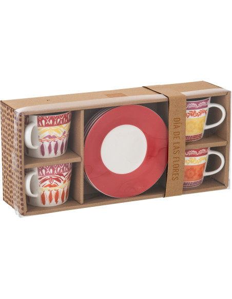 Lot de 4 tasses et sous-tasses Solea en céramique violet et rouge 200 ml 