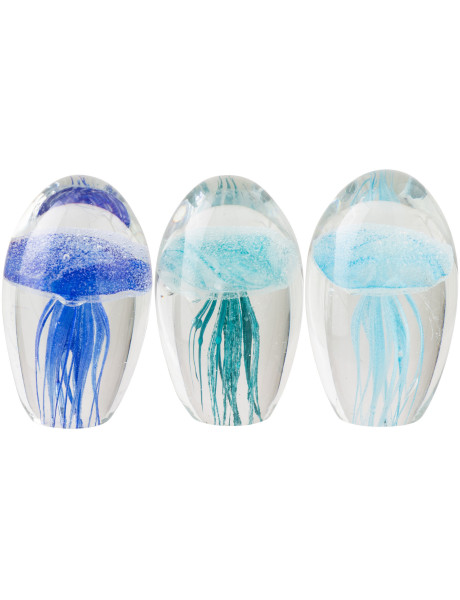 Lot de 3 presse-papiers méduse Abyssia en verre bleu et turquoise 7,8 cm 