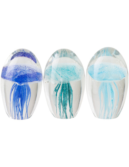 Lot de 3 presse-papiers méduse Abyssia en verre bleu et turquoise 7,8 cm