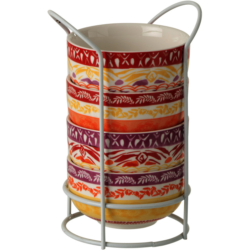 Lot de 4 bols Solea avec support métal en céramique violet et rouge 