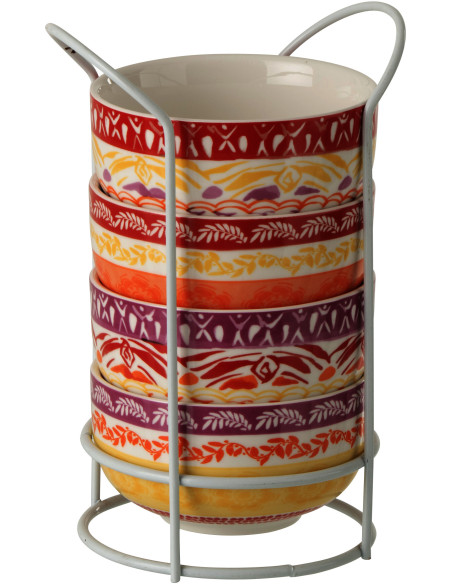 Lot de 4 bols Solea avec support métal en céramique violet et rouge 