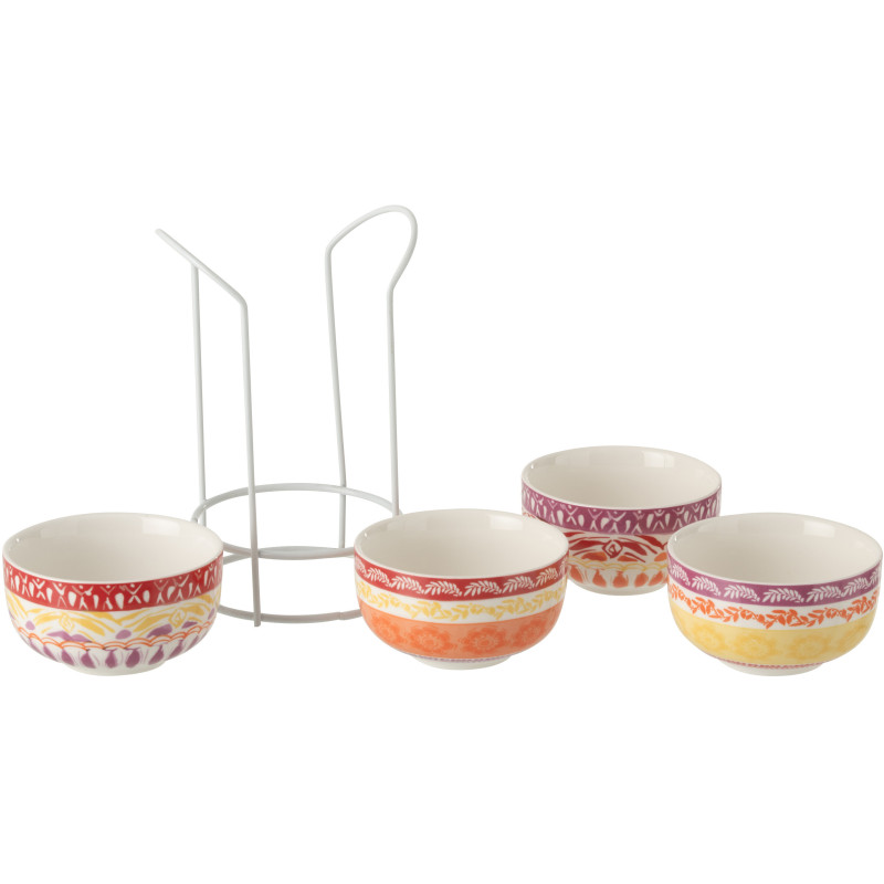 Lot de 4 bols Solea avec support métal en céramique violet et rouge 