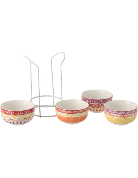 Lot de 4 bols Solea avec support métal en céramique violet et rouge 